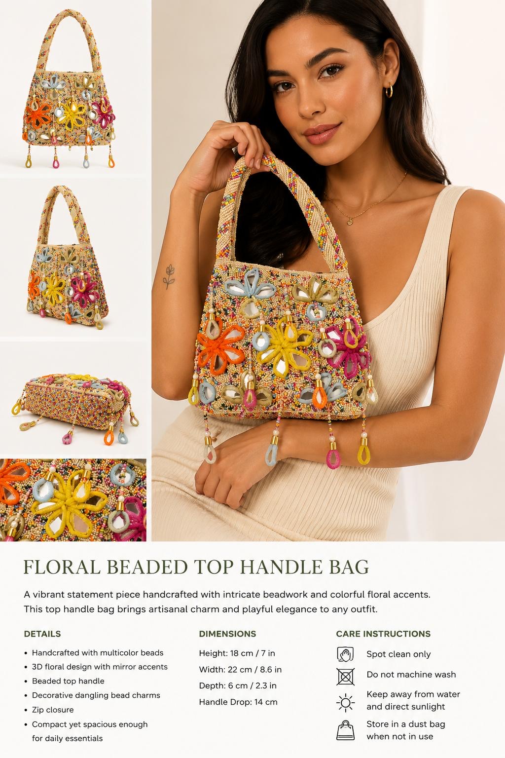 FLORAL BEADED HANDLE BAG
