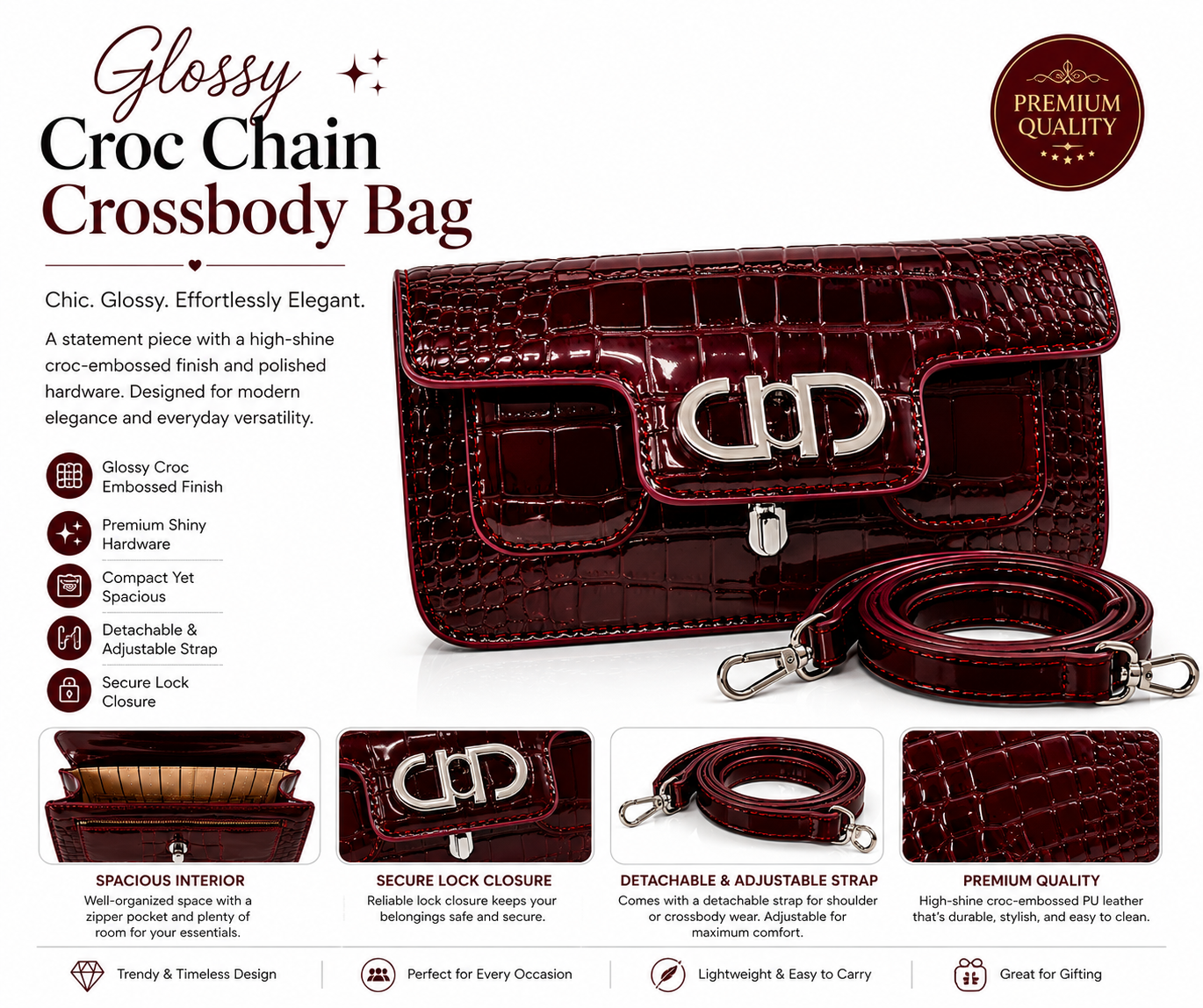 Glossy Croc Chain BaG